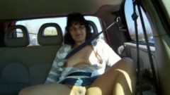 Flashing Tit’s And Shaved Pussy In Car